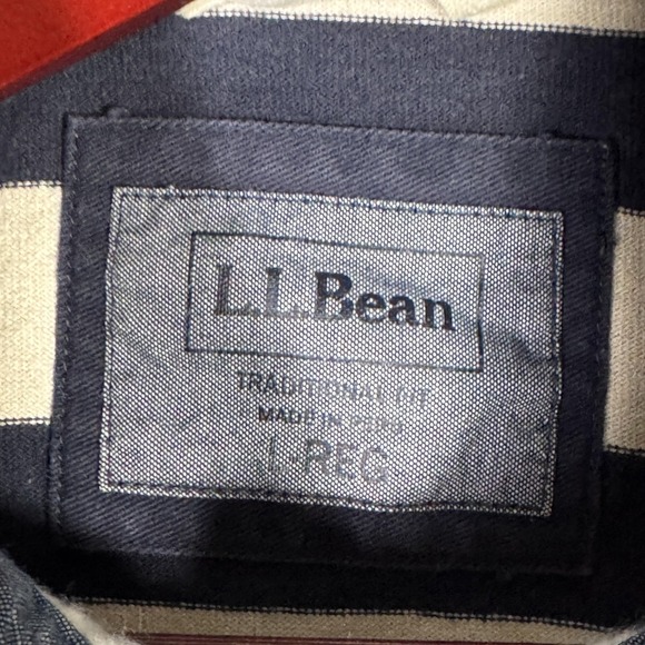 L.L.Bean Rugby Polo Shirt Mens Large Blue Stripe Long Sleeve Cotton Casual - Picture 3 of 8